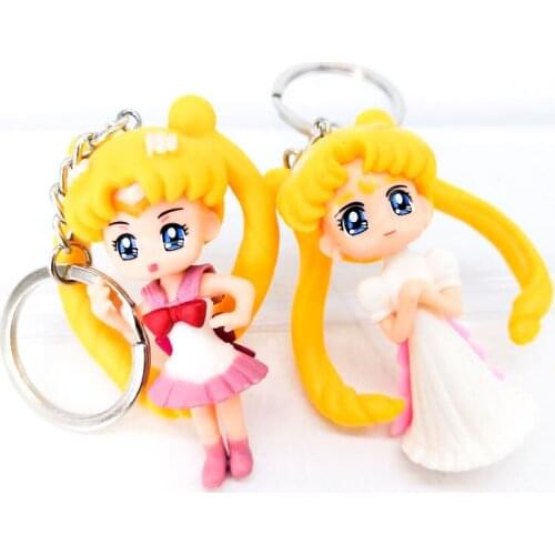 Anime Sailor Moon Figurines Chibiusa PVC Doll Metal Keychain Cute Girl Bag Pendant Kids Gifts