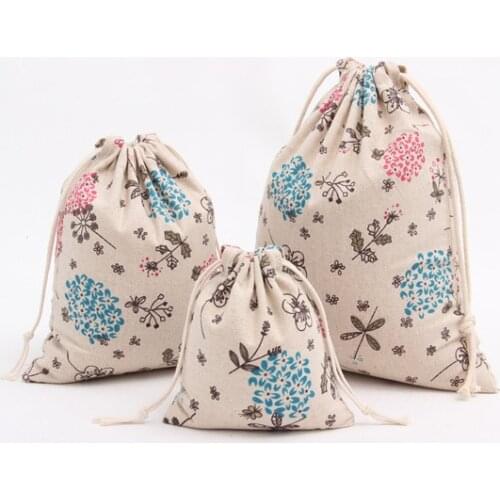 Hydrangea Flower Cotton Linen Gift Pouch 8x10cm 9x12cm 10x15cm 13x17cm pack 50 Baby Shower Wedding Birthday Party Candy Bag