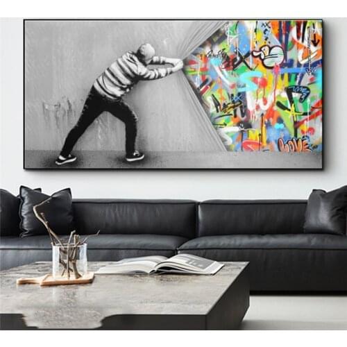 Graffiti Art Wall Pictures Banksy Behind The Curtain Street Art Canvas Paintings On The Wall art Posters And Prints Home Quadros