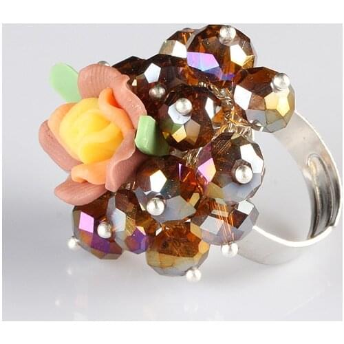 Crystal Glass Clay Flower Adjustable Rings For Women Jewelry Exquisite Ring Gift