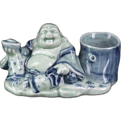 Chinese porcelain blue and white Maitreya small pen holder