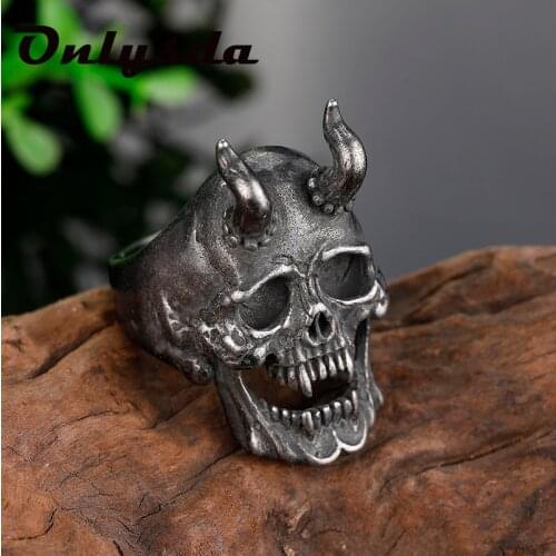 Gothic Black Mens Sadan Skull Emo Ring 316L Stainless Steel Rings for Men Party Punk Biker Jewelry Party Gifts Male BijouxOSR828