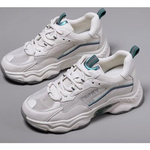 2021 Summer Womens White Leather Sport Shoes Running Female Casual Chunky Sneaker Comfort Breathable High Quality