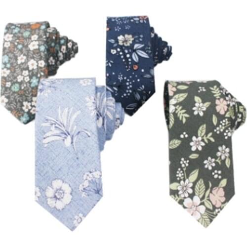 Fashionable Men Ties 6cm Floral Print Cotton Narrow Noeud Papillon Homme Casual Mens Floral Tie
