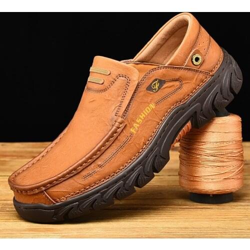 2020 Mens Casual Leather Shoes Hiking Shoes High Quality Mens Flat Shoes Thick-soled Non-slip Outdoor Overshoes Large Size 48