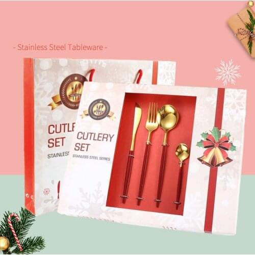 24Pcs Dinnerware Set Stainless Steel Cutlery Set Christmas Kitchen Black Gold Tableware Fork Spoon Black Gold Silverware Sets