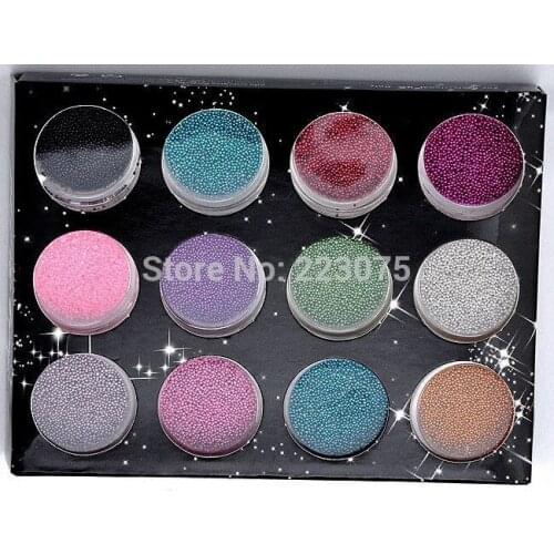 Nail Art 12 Colors Boxes Glitter Powder Beads Decoration Caviar Manicures