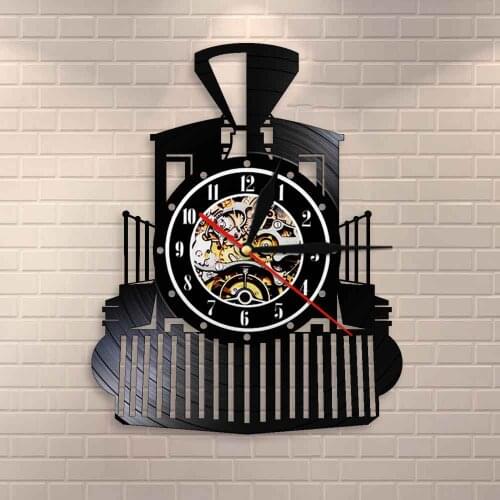 Locomotive Train Vinyl Record Wall Clock Vintage Steam Locomotive Wall Clock Express Train Transportation Railroad Wall Decor