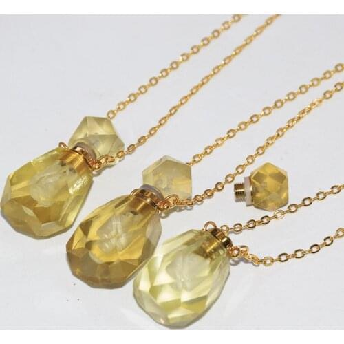 Natural Gem Stone Perfume Bottle Pendant Femme 2019 Essential Oil Decoration Face Yellow Crystal Quartz Pendant women accessory