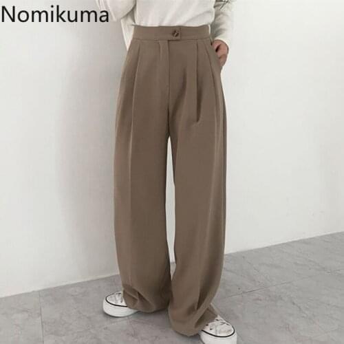 Nomikuma Spring Vintage High Waist Women Pants Korean Causal Solid 2021 New Long Trousers New Suit Wide Leg Pants Mujer 6F355