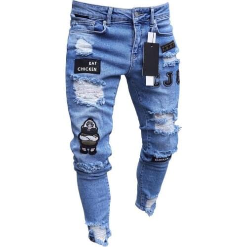 2020 New Men Stylish Ripped Casual Jeans Biker Skinny Slim Straight Frayed Denim Trousers New Fashion Skinny Jeans Men Clothes