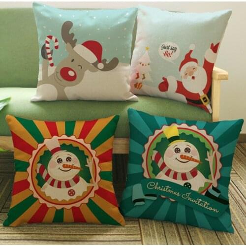 Happy New Year Christmas Series Cushion Throw Pillow Santa Claus Christmas Tree Christmas Gifts And Snowman Printing Pillowcase