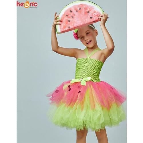 Lime Green and Fuschia Watermelon Girls Tutu Dress & Headband Set Kids Fruit Birthday Party Halloween Ballerina Photo Costume