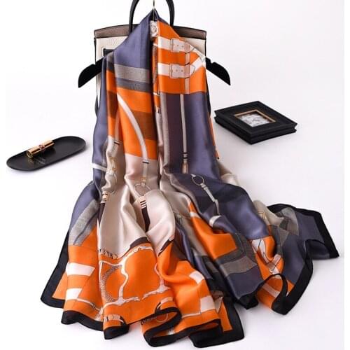 Popular Chain Print Shawl Ponchos and Capes Fashion Neckerchief Hankies Beach Scarves Summer Sunscreen 180X90CM Satin Silk Scarf