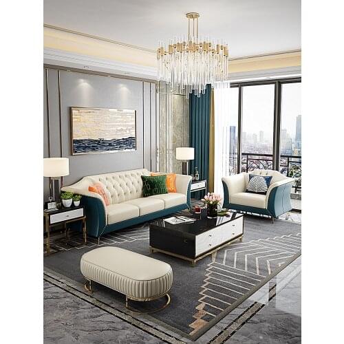 Postmodern light luxury Italian minimalist living room small family American Princess net red head leather sofa