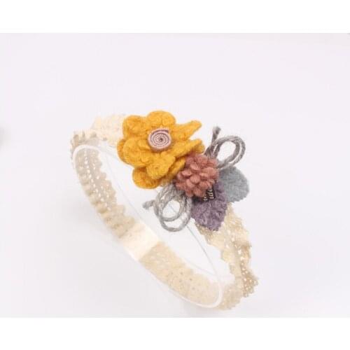 New Winter Handmade Woolen Flower Headband for Baby Girls Elastic Lace Hairband Toddler Infant Hair Accessories