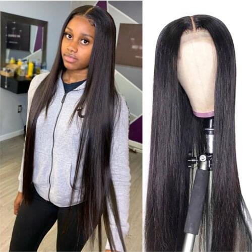 Straight Lace Front Human Hair Wigs Pre plucked Straight Frontal Wig With Baby Hair 13X4 Brazilian Remy Lace Wig 180 Density