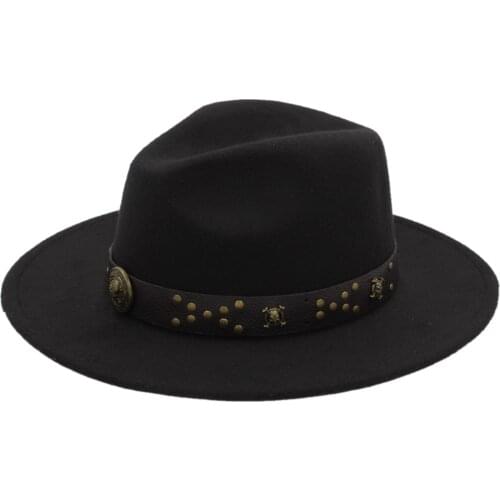 Fashion Winter Autumn Wool Men Fedora Hat Wide Brim Gentleman Jazz Church Godfather Steampunk Cap Size 56-58cm