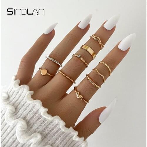 Sindlan 10Pcs Vintage Crystal Gold Rings for Women Boho Aesthetic Geometric Set Female 2021 Fashion Jewelry Bijoux Femme Bauge
