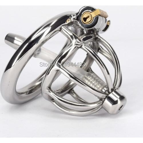 SODANDY Super Small Male Chastity Device Chastity Belt Stainless Steel Penis Lock Sex Toys Short Cage With Urethral Plug Dilator