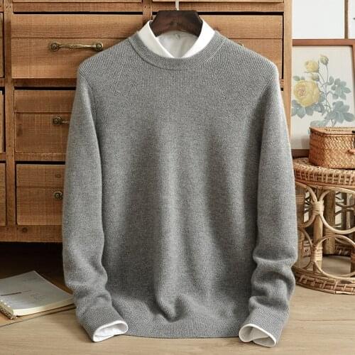Pure cashmere sweater men 2021 new winter round neck thick warmth pure color jacquard casual loose fashion pullover sweater