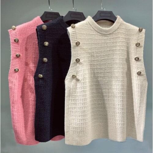 Russian style Loose and comfortable buttons sleeveless vest knitwear cute sweaters S7248