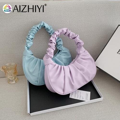 Versatile Pleated PU Leather Handbags Women Fashion Daily Shoulder Bags Snap Fastener Mini Party Bags Armpit Bags Shopping Bag