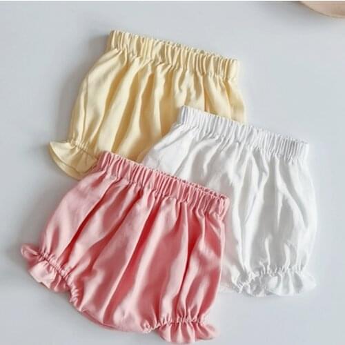 Vintage Linen Cotton Kids Bloomers Toddler Baby Girls Pp Shorts Boutique Clothing 2021 Summer Girl Clothes Diaper Cover for Baby