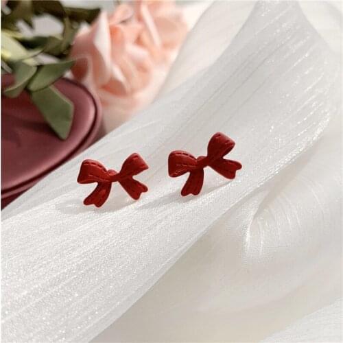 YAOLOGE 2021 New For Women Vintage Red Bowknot Stud Earrings Geometric Alloy Accessories Girls Fashion Party Jewelry Oorbellen