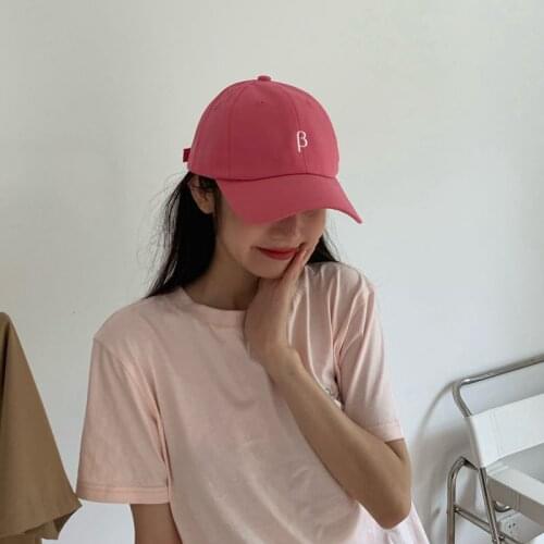 Kpop Caps for Women Pink Korean Style Baseball Cap Female Letter Cap Pure Cotton Curved Brim Sun-shading Hat