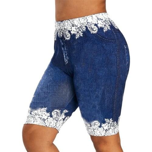 Womens Jean Leggings Plus Size Solid Color Lace Printed Denim Stretch Workout Pants High Waisted Running Gym Trousers