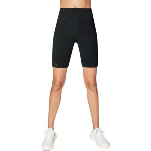 Womens Mesh Pure Black Stitching Boxer Shorts High Waist Stretch See-through Yoga Pants Home Wear Tight Leggings Yoga Shorts