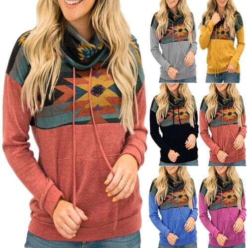 2021 Winter Womens Fashion Hooded Pocket Long Sleeve Sweatshirts Casual Solid Loose Print Patchwork Lady Sweatshirts Tops Basic
