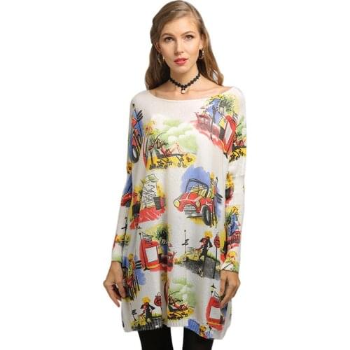 2019 Autumn Large Size Plus Collar Loose Pullover Printed Knitwear Womens Fashion Cardigan Women Sweater Knit