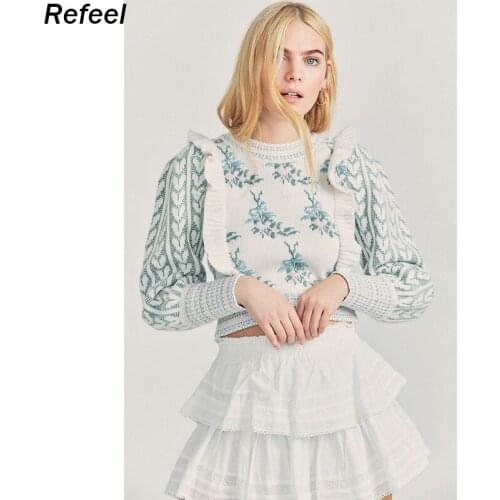 Womens Knit Sweater Fashion Ladies O-Neck Stitching Ruffle Streetwear Cardigan Female Clothing Comfortable Streetwear