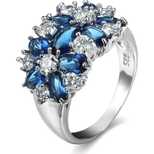 YaYI Jewelry Top Quality Princess Cut AAA+ Blue Cubic Zirconia Silver Color Engagement wedding Heart Rings Party Rings Gifts