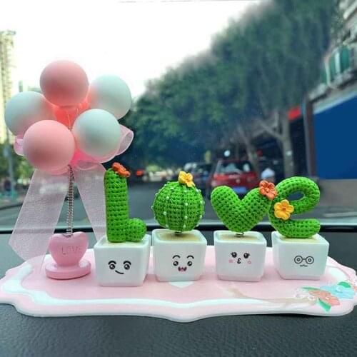 1 Set Love Cactus Car Decoration Creative Cactus Decoration Resin Plant Potted Car Decoration Auto Styling Interior Accessories