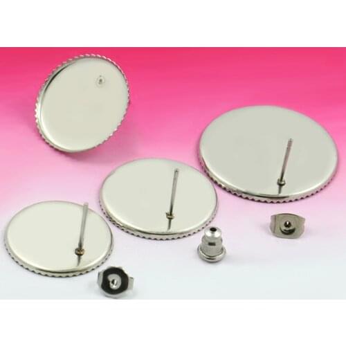 10pcs 18/20/25mm Stainless Steel Earring Studs,Earrings Blank/Base,Fit 18/20/25mm Glass Cabochons,Buttons