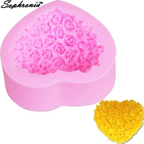 10pcs/set S036 3D Love Heart Rose Flower Shape Sugar Craft Silicone Mold Fondant Cake Chocolate Moulds Decorating Baking Tools