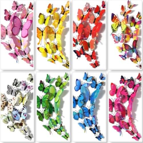 12Pcs Butterflies Wall Sticker Decals Stickers on the Wall New Year Home Decorations 3D Butterfly PVC Wallpaper for Living Room