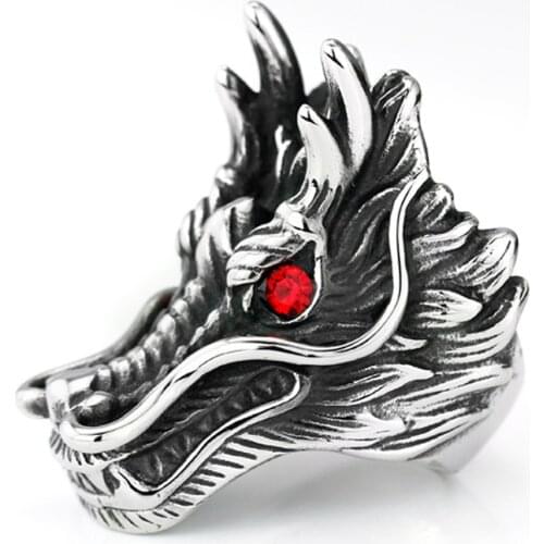 2021 new hot sale Dragon Head Rings For Men Punk Rock Style Red Stone Rings Party Jewelry personalized exaggerated rings