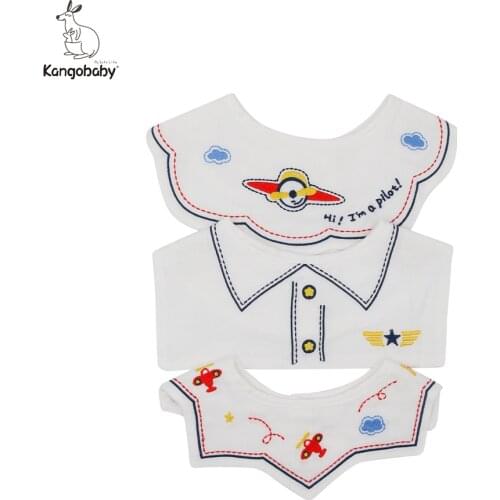 Kangobaby Muslin Embroidered Baby Bibs Cotton 0-3-Year-Old Anti Spitting Towel 3-Pcs/Pack