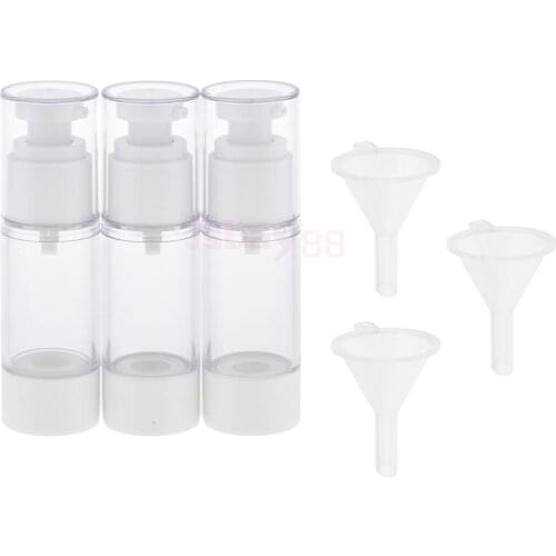 3x Vacuum Lotion Cosmetic Cream Bottles Empty Pump Dispenser 30ml with 3x Funnels
