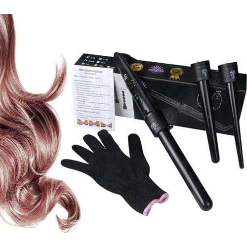 5 in 1 Ceramic Curling Iron Wand Set Hair Curler Rollers Machine with 5 Interchangeable Ceramic Barrels Heat Resistant Glove