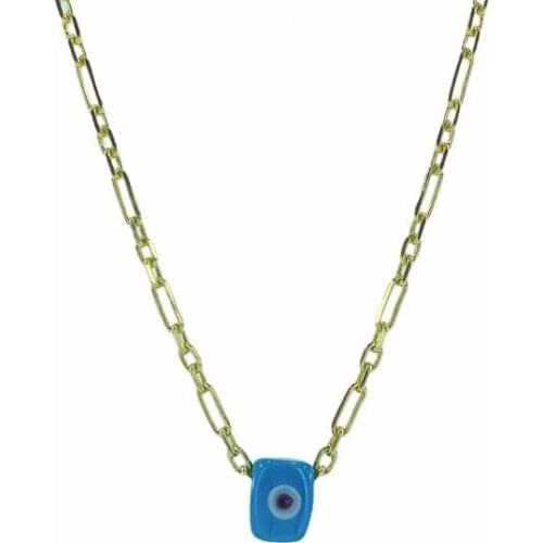 60 cm Long Şeyma Chain Gold Color Turquoise Stone Silver Necklace