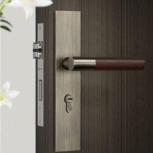 Free Shipping American Simple inset indoor Wood Grain Currency Door Lock Zinc Alloy Study Room Black Bedroom Mute Handle 58/72mm