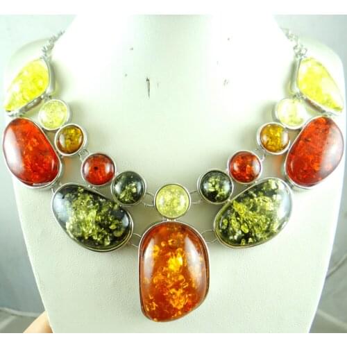 Free shipping Fashion Precious Modernist TEARDROP GOLDEN HONEY PRESSED AMBERS NECKLACE jewellery making C32