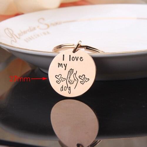 Pet Lover Dog Mom Gifts Exquisite Fashion Stainless Steel Creative Keychain Personalized Engraving: I Love My Dog Or Human
