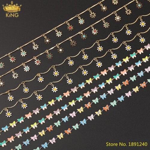 5Meters Sale,5mm Enamel Rainbow Butterfly Beads Rosary Chains DIY,Beauty Sun Flower Gold Charms Chains For DIY Jewelry Making