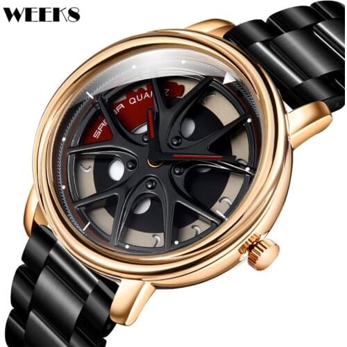 Rotation Watch for Men Car Wheel Rim Hub Clock Quartz Watches Mens Waterproof Rotating Full Steel Wristwatch relogio masculino